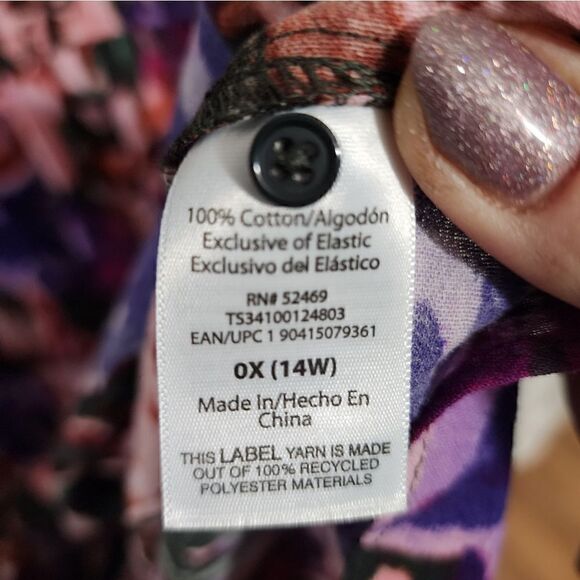 Terra & Sky Dress Purple Pink Floral Tiered Peasant Maxi Womens Plus - Picture 6 of 11